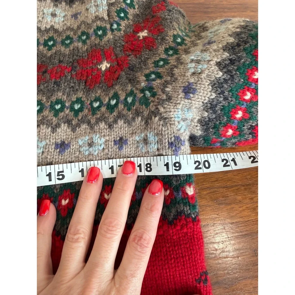 Lauren Ralph Lauren‎ Hand Knit Lambswool Fair Isle Full Zip Sweater Red Small